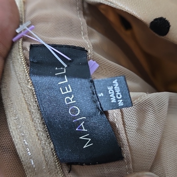 MAJORELLE Tan And Black Polka Dots Ruched Bodycon Mini Off The Shoulder Dress S - Picture 7 of 10